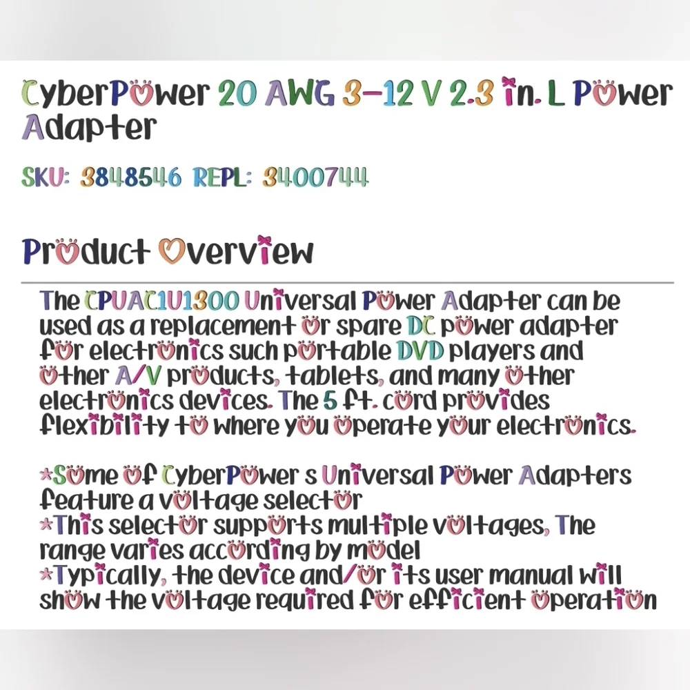 CyberPower Universal Power Adapter CPUAC1U1300